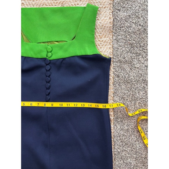 Vintage 60s Stanton Jrs Mod Navy Lime Green Colorblock Shift Mini Dress Women 9 - Picture 5 of 6